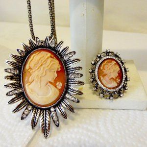 AMEDEO 50mm Cameo Brooch/Pendant & Cameo Ring 8